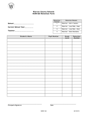 NCWISE Student Retention Form