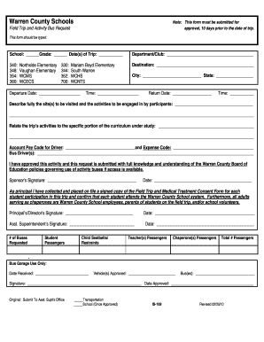Warren County Schools Field Trip and Activity Bus Request