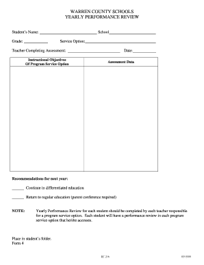 Warren County Student Performance Review Form