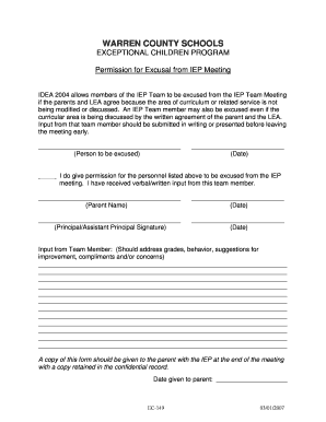 Permission for Excusal from IEP Meeting
