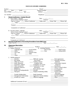 Student Screening and Intervention Form