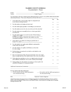 Teacher Input Voice Observation Form
