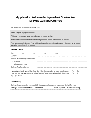 Independent Contractor Application for New Zealand Couriers