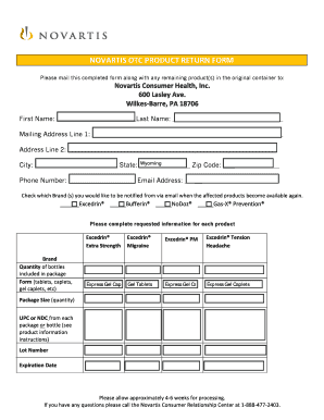 Novartis OTC Product Return Form