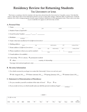 University of Iowa Residency Review Form