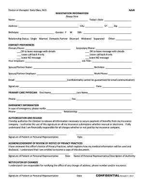 Adult Patient Registration Form