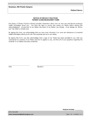 Patient Privacy Practices Acknowledgment Form