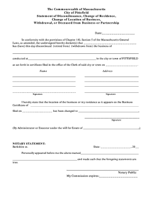 Massachusetts Business Discontinuance Form
