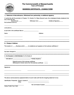 Massachusetts Business Certificate Change Form
