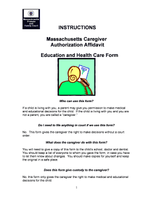 MA Caregiver Authorization Affidavit Education & Health Care Form - mps-edu