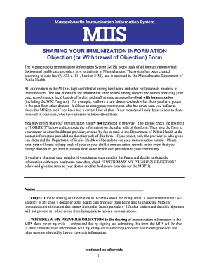 Massachusetts Immunization Information System Objection Form