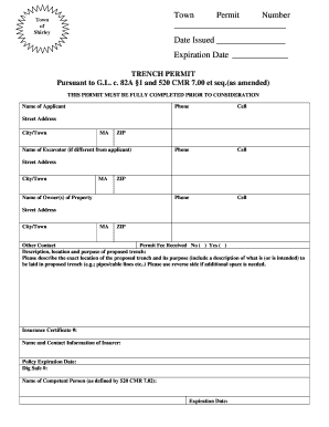 Massachusetts Trench Permit Application