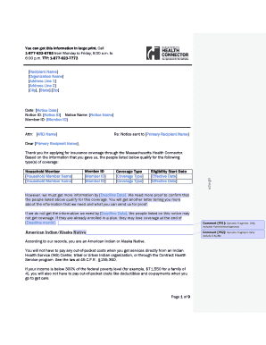 Massachusetts Health Connector Coverage Notice