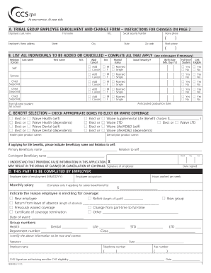 Tribal Group Employee Enrollment and Change Form