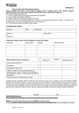 UK Free School Meals Application Form