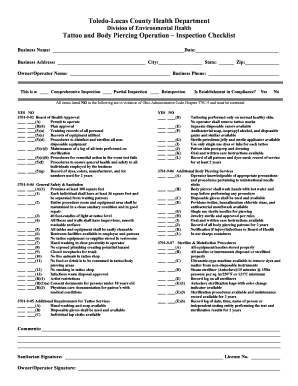 Tattoo and Body Piercing Operation Inspection Checklist