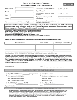 HOPE Scholarship Evaluation Form