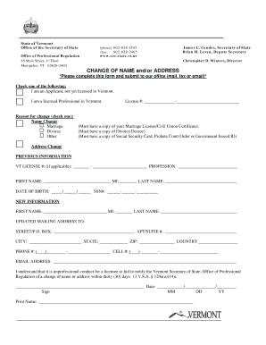 Vermont Change of Name and Address Form