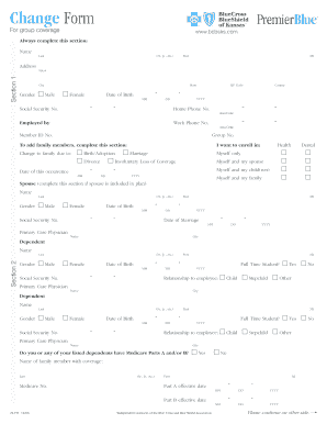 BCBS Health Insurance Change Form