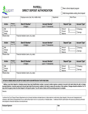 Payroll Direct Deposit Authorization Form