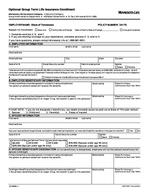 Tennessee State Employee Group Term Life Insurance Enrollment Form