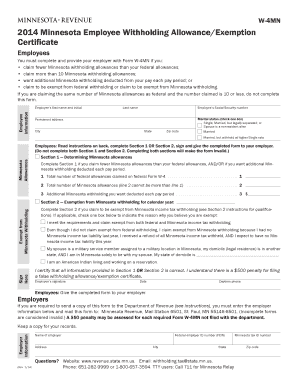Minnesota Employee Withholding Allowance Certificate