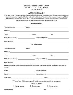 TruStar Federal Credit Union Address Change Form