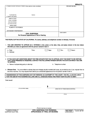 California Civil Subpoena for Personal Appearance