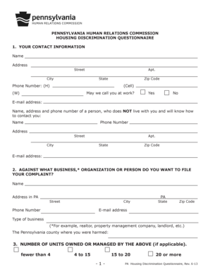 Pennsylvania Housing Discrimination Questionnaire