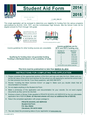 Student Aid Form 2014