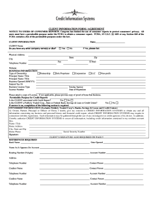 Client Information Form Agreement