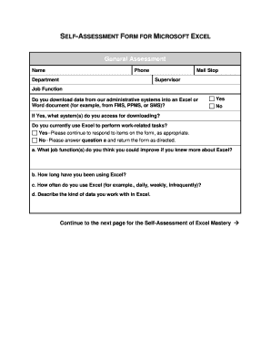 SELF-ASSESSMENT FORM FOR MICROSOFT EXCEL - Washington State ... - sbctc ctc