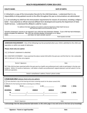 Texas Child Immunization and Health Requirements Form