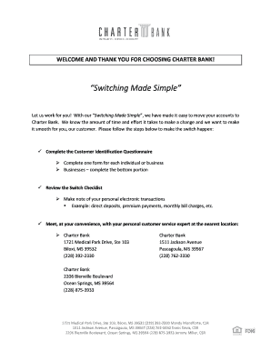 Charter Bank Account Switching Kit