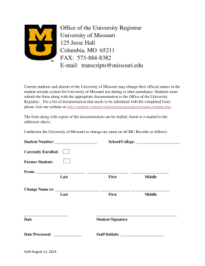 University of Missouri Name Change Form