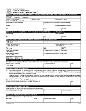 Missouri Vendor ACH/EFT Application