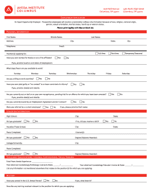 Aveda Employment Application