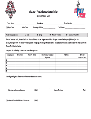 Roster Change Form - Missouri Youth Soccer Association