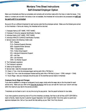 Montana Time Sheet Instructions