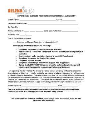 Dependency Override Request Form