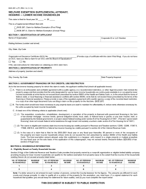 California Welfare Exemption Supplemental Affidavit