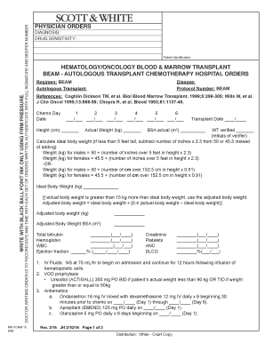 BEAM Autologous Transplant Chemotherapy Orders