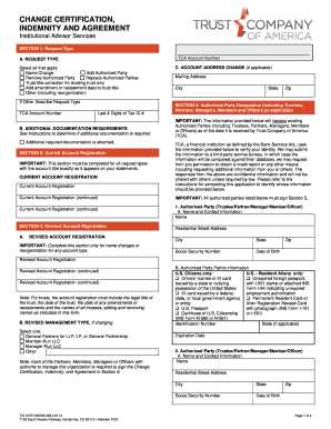 Change Certification Indemnity Agreement