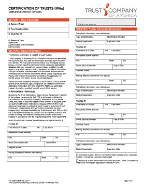 Certification of Trusts (IRAs) Form