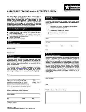 Authorized Trading Party Form