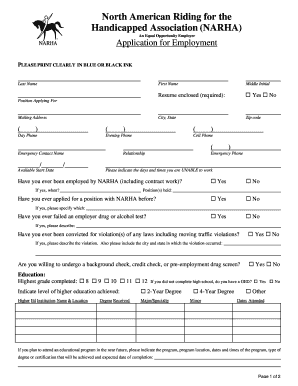 NARHA Application for Employment