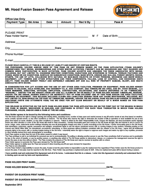 Mt. Hood Fusion Season Pass Agreement and Release