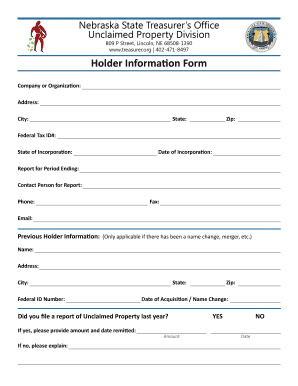 Nebraska Unclaimed Property Holder Information Form