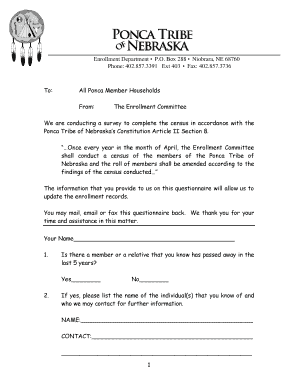 Ponca Tribe Census Questionnaire