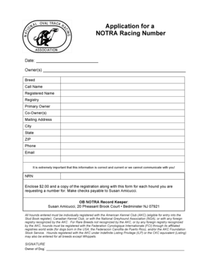 NOTRA Racing Number Application